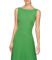 Kay Unger Amari Stretch Crepe Boat Neck Sleeveless V-Back Seam Detail Midi Dress