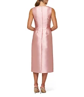 Kay Unger Briella V-Neck Sleeveless 3D Floral Applique Mikado Midi Dress
