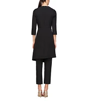 Kay Unger Colbie Stretch Crepe V-Neck 3/4 Sleeve Straight Leg Asymmetrical Jacket Jumpsuit