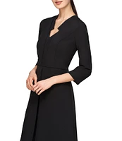 Kay Unger Colbie Stretch Crepe V-Neck 3/4 Sleeve Straight Leg Asymmetrical Jacket Jumpsuit
