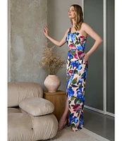 Kay Unger Floral Crepe One Shoulder Sleeveless Gown