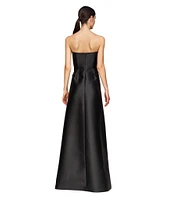 Kay Unger Floral Print Mikado Strapless Neck Sleeveless Column Skirt Ball Gown