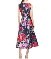 Kay Unger Floral Print V-Neck Sleeveless A-Line Dress