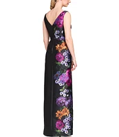 Kay Unger Helene Peony Bouquet Mikado Bateau Neck Sleeveless Asymmetrical Hem Column Gown