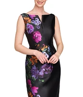 Kay Unger Helene Peony Bouquet Mikado Bateau Neck Sleeveless Asymmetrical Hem Column Gown