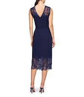 Kay Unger Lace Crew Neck Sleeveless V-Back Belted Midi Dress