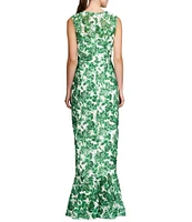 Kay Unger Lace Floral Print V-Neck Sleeveless Mermaid Gown