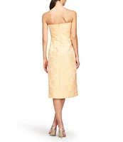 Kay Unger Lucy Textured Floral Jacquard Strapless Neck Sleeveless Faux Wrap Dress