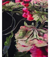 Kay Unger Margot Square Neck Double Strap Floral Placement Print Fit & Flare Mikado Midi Dress