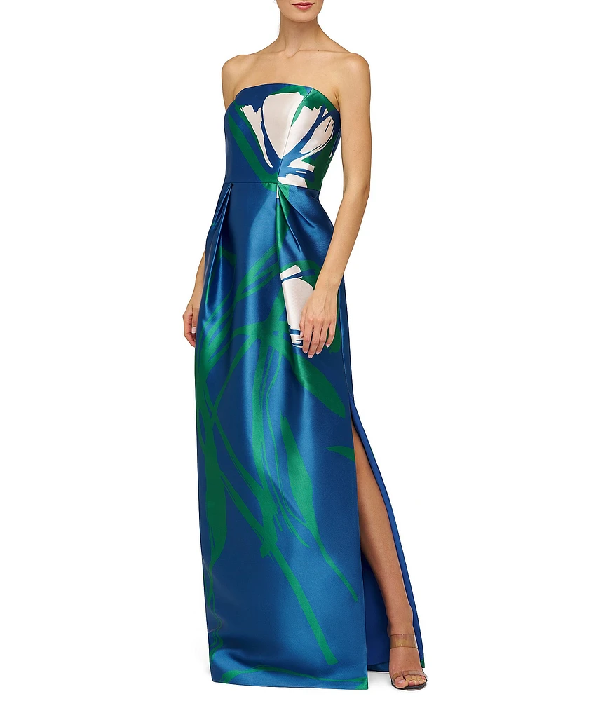 Kay Unger Marisol Mikado Strapless Large Floral Column Gown