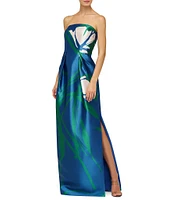Kay Unger Marisol Mikado Strapless Large Floral Column Gown