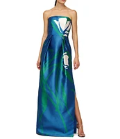 Kay Unger Marisol Mikado Strapless Large Floral Column Gown