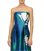 Kay Unger Marisol Mikado Strapless Large Floral Column Gown