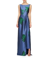 Kay Unger Michelle Floral Jacquard Boat Neckline Sleeveless Scoop Back Walkthrough Gown