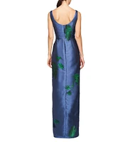 Kay Unger Michelle Floral Jacquard Boat Neckline Sleeveless Scoop Back Walkthrough Gown