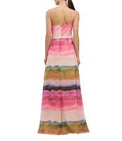 Kay Unger Organza Ombre Stripe One-Shoulder Pleated Ball Gown