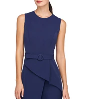 Kay Unger Owen Stretch Crepe Crew Neck Sleeveless Drape Ruffle Belted Straight Leg Walkthrough Gown