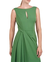 Kay Unger Prewitt Stretch Crepe Boat Neck Sleeveless Pleated Side Tea Dress