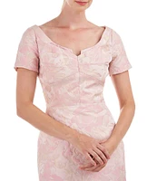 Kay Unger Scoop Neckline Short Sleeve Side Slit Gown