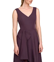 Kay Unger Stretch Crepe V-Neck Sleeveless Ruffle Flared Chiffon Underlay Ball Gown