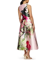 Kay Unger Vneck Sleeveless Floral Placement Print Fit & Flare Midi Dress