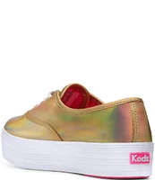 Keds x Barbie Pointed Toe Leather Iridescent Platform Sneakers