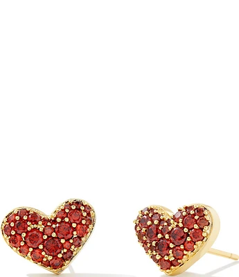 Kendra Scott Ari Pave Crystal Heart Gold Stud Earrings