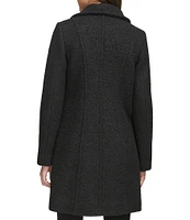 Kenneth Cole New York Boucle Wood Stand Collar Asymmetrical Front Zip Single Breasted Coat