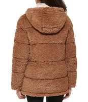 Kenneth Cole New York Faux Fur Stand Collar Hooded Long Sleeve Puffer Jacket