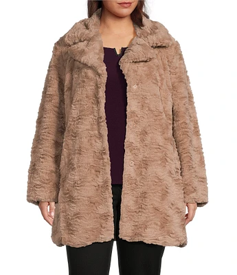 Kenneth Cole New York Plus Size Grooved Faux Fur Notch Collar Coat