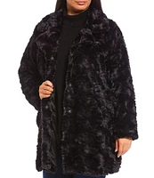 Kenneth Cole New York Plus Size Grooved Faux Fur Notch Collar Coat