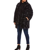 Kenneth Cole New York Plus Size Grooved Faux Fur Notch Collar Coat