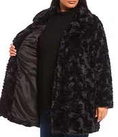 Kenneth Cole New York Plus Size Grooved Faux Fur Notch Collar Coat