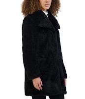 Kenneth Cole New York Textured Faux Fur Winged Collar Long Sleeve Snap Front Coat