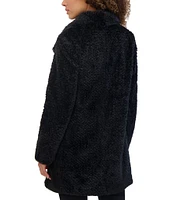 Kenneth Cole New York Textured Faux Fur Winged Collar Long Sleeve Snap Front Coat