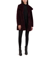 Kenneth Cole New York Textured Faux Fur Winged Collar Long Sleeve Snap Front Coat