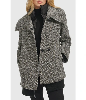 Kenneth Cole New York Textured Tweed Wool Envelope Collar Oversize Front Zip Coat