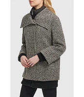 Kenneth Cole New York Textured Tweed Wool Envelope Collar Oversize Front Zip Coat