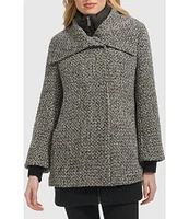 Kenneth Cole New York Textured Tweed Wool Envelope Collar Oversize Front Zip Coat