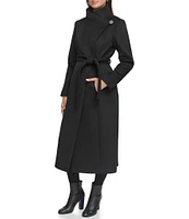 Kenneth Cole New York Wool Fencer Collar Long Sleeve Belted Maxi Coat