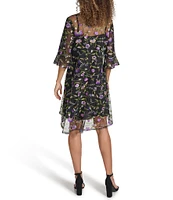 Kensie Bell Sleeve Embroidered Shift Dress