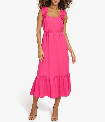 Kensie Dresses Scoop Neck Sleeveless Ruffle Sleeve Tiered Midi Dress