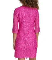 Kensie 3/4 Illusion Sleeve Contrasting Corded Floral Lace Scalloped Hem Sheath Dress