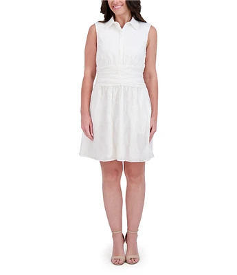 Kensie Embroidered Woven Point Collar Neck Sleeveless A-Line Mini Dress