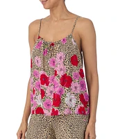 Kensie Floral Animal Print Scoop Neck Sleeveless Cami Sleep Top