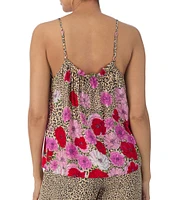 Kensie Floral Animal Print Scoop Neck Sleeveless Cami Sleep Top