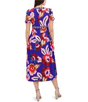 Kensie Floral Print Textured Woven Dress