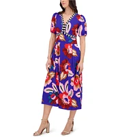 Kensie Floral Print Textured Woven Dress