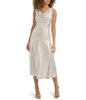 Kensie Foil Knit Cowl Neck Sleeveless Drape Back Sheath Dress