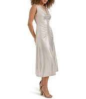 Kensie Foil Knit Cowl Neck Sleeveless Drape Back Sheath Dress